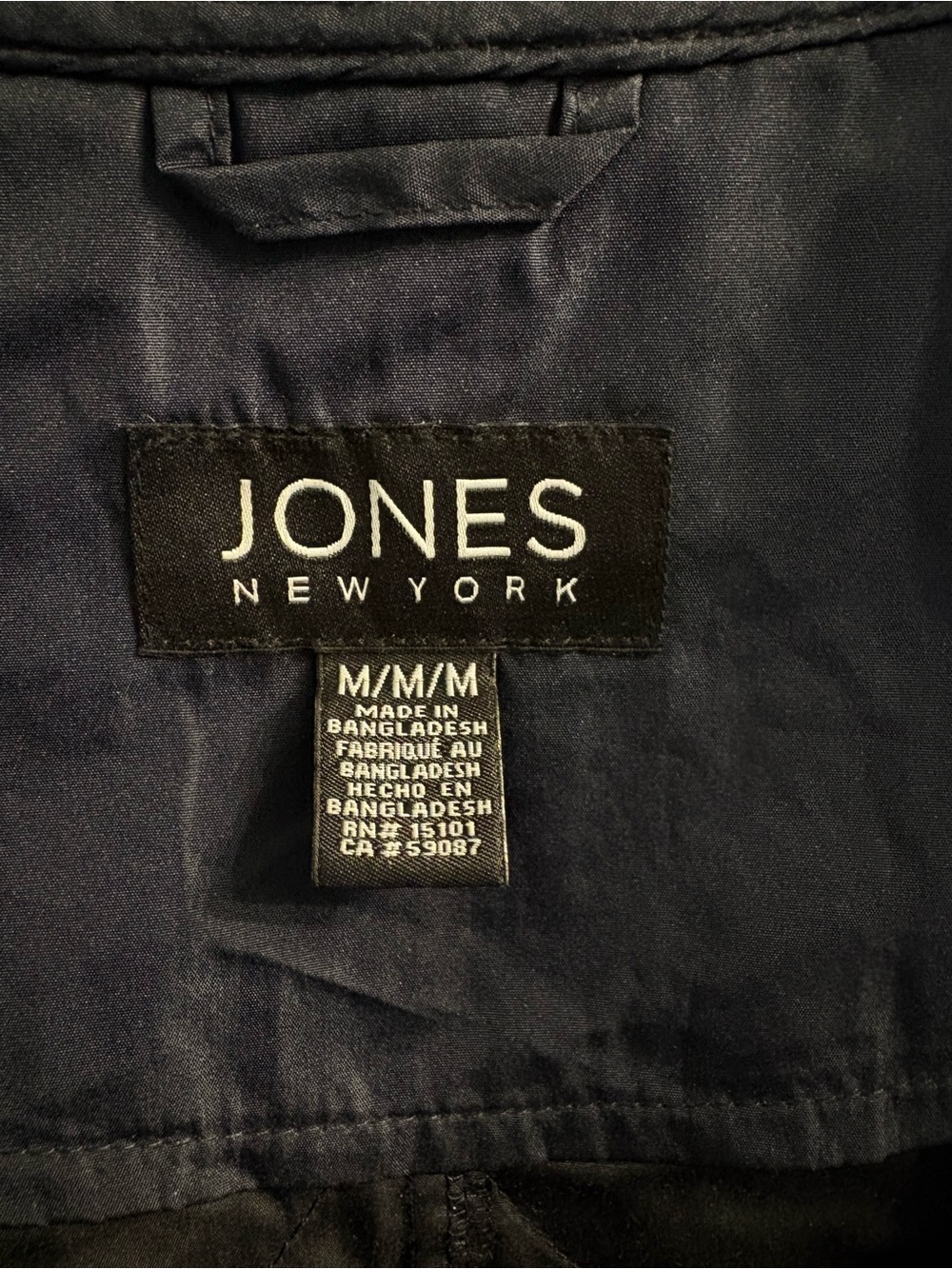 Jones New York Packable Water-Resistant Anorak Jacket | Size M | Classic Navy - Picture 3 of 4